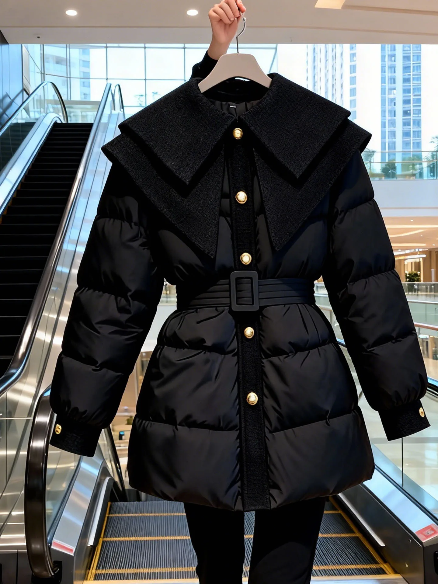 Bla awl Kragen Taille-Cinching Damen Daunenjaet Luxus SLE Thi Oberbekleidung für den Winter Ele Attraktiv 2025, Neu