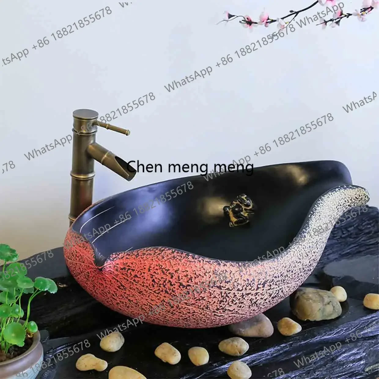 Discount Chinese-style Washbasin Countertop Basin Home Bathroom Washbasin Creative Antique Art Basin Balcony countertop Sinks