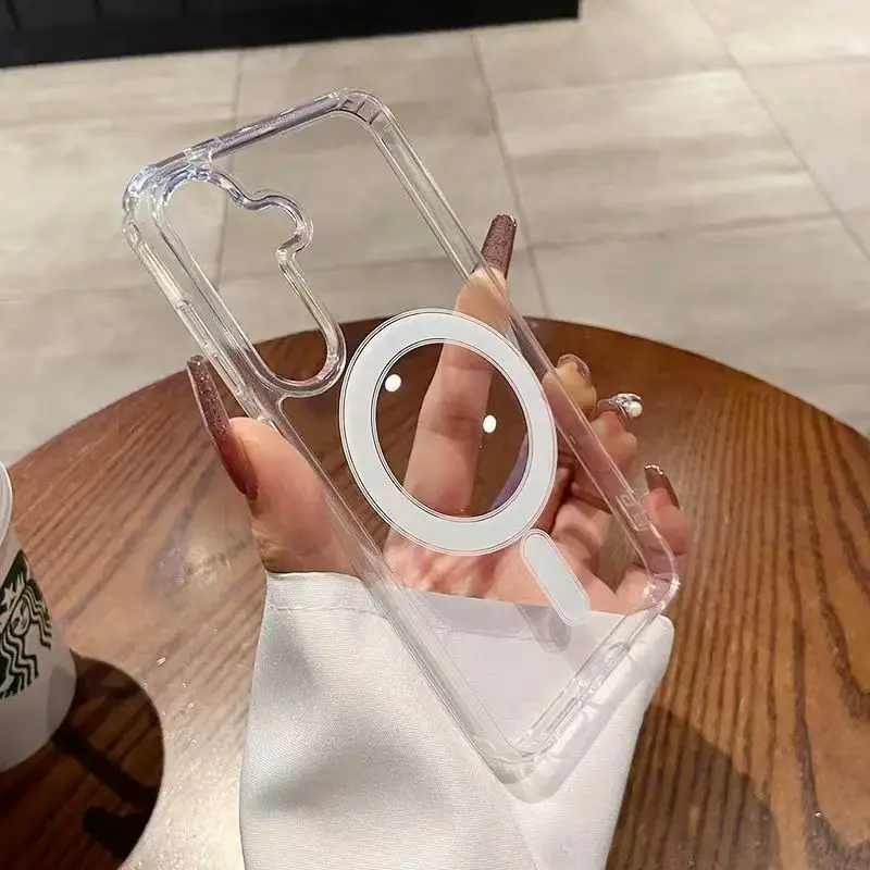Luxuriöse magnetische, stoßfeste, transparente Acryl-Schutzhülle für Samsung Galaxy A15 A35 A55 A16 A26 A36 A57 A17 A37 A57 mit MagSafe-Kompatibilität.