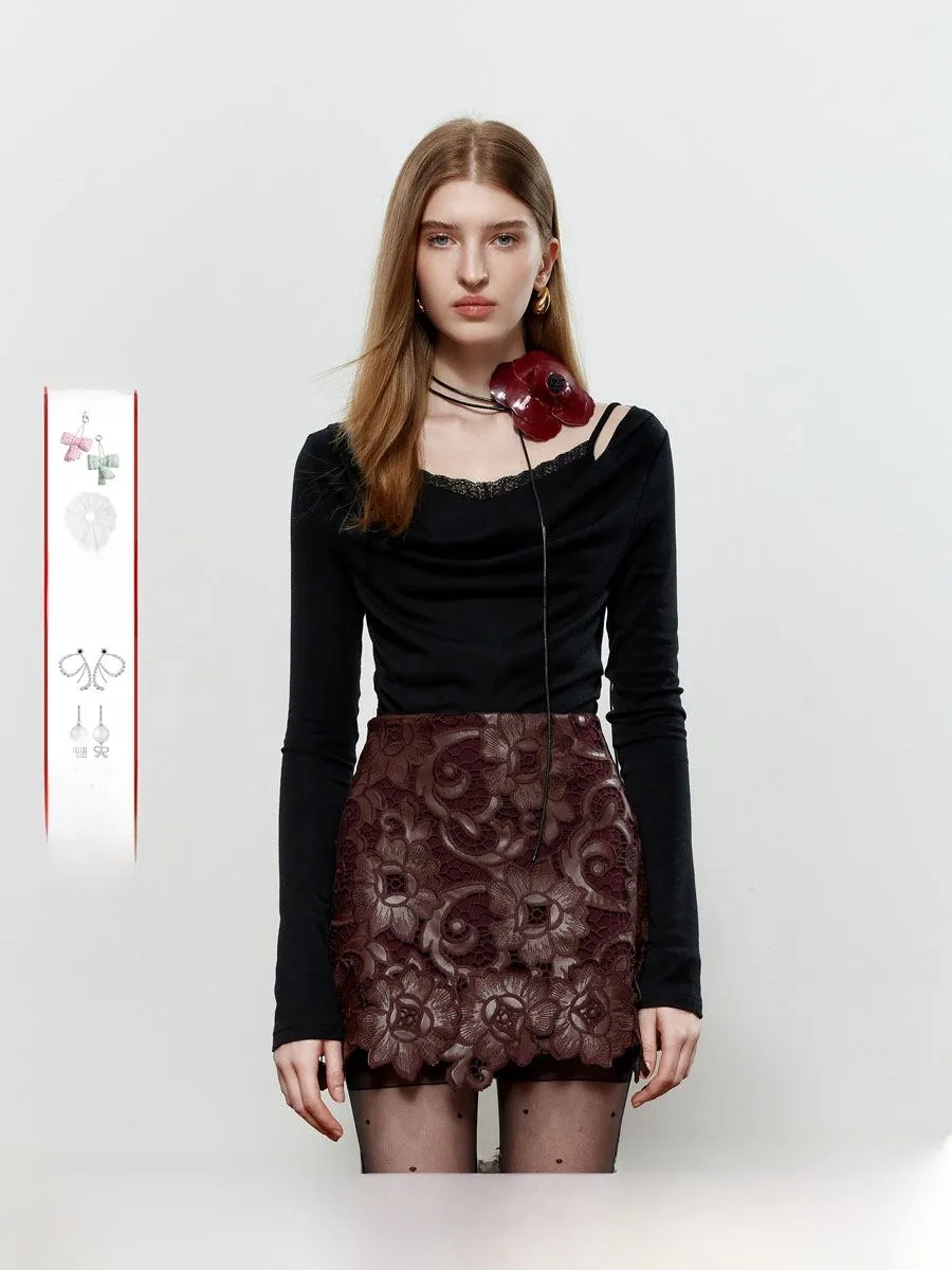 

ROCHAROMMA Осенне-зимний новый легкий трикотажный топ Maturi для женщин, облегающий, с эффектом двухслойности, с круглым вырезом и кружевной отделкой