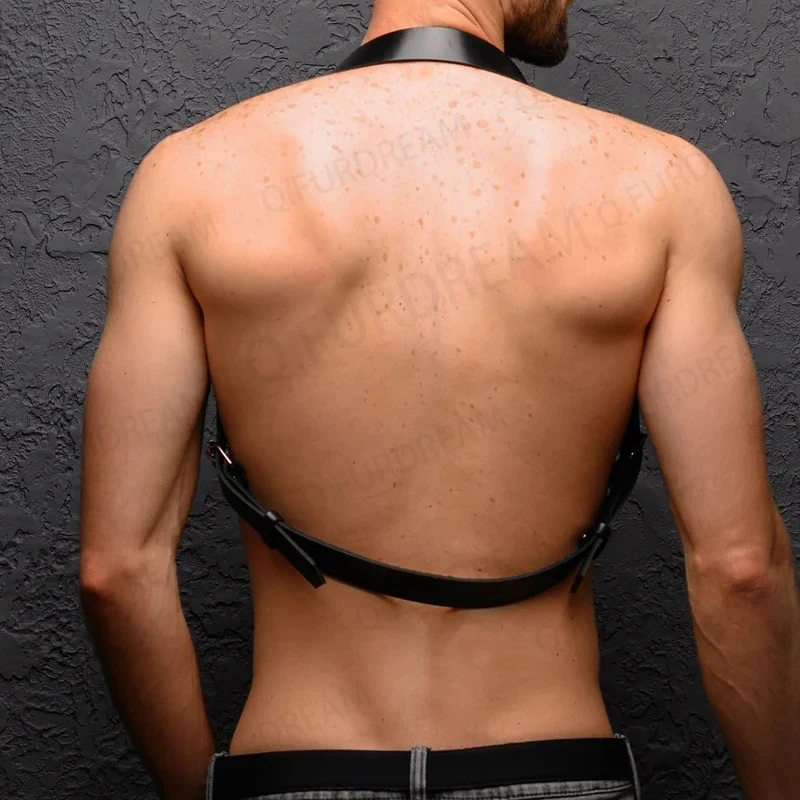 Black Harness with Chain Bondage Harness PU Leather Men Lingerie Body Harness Men Male Gay Harness Chest Bondage Top