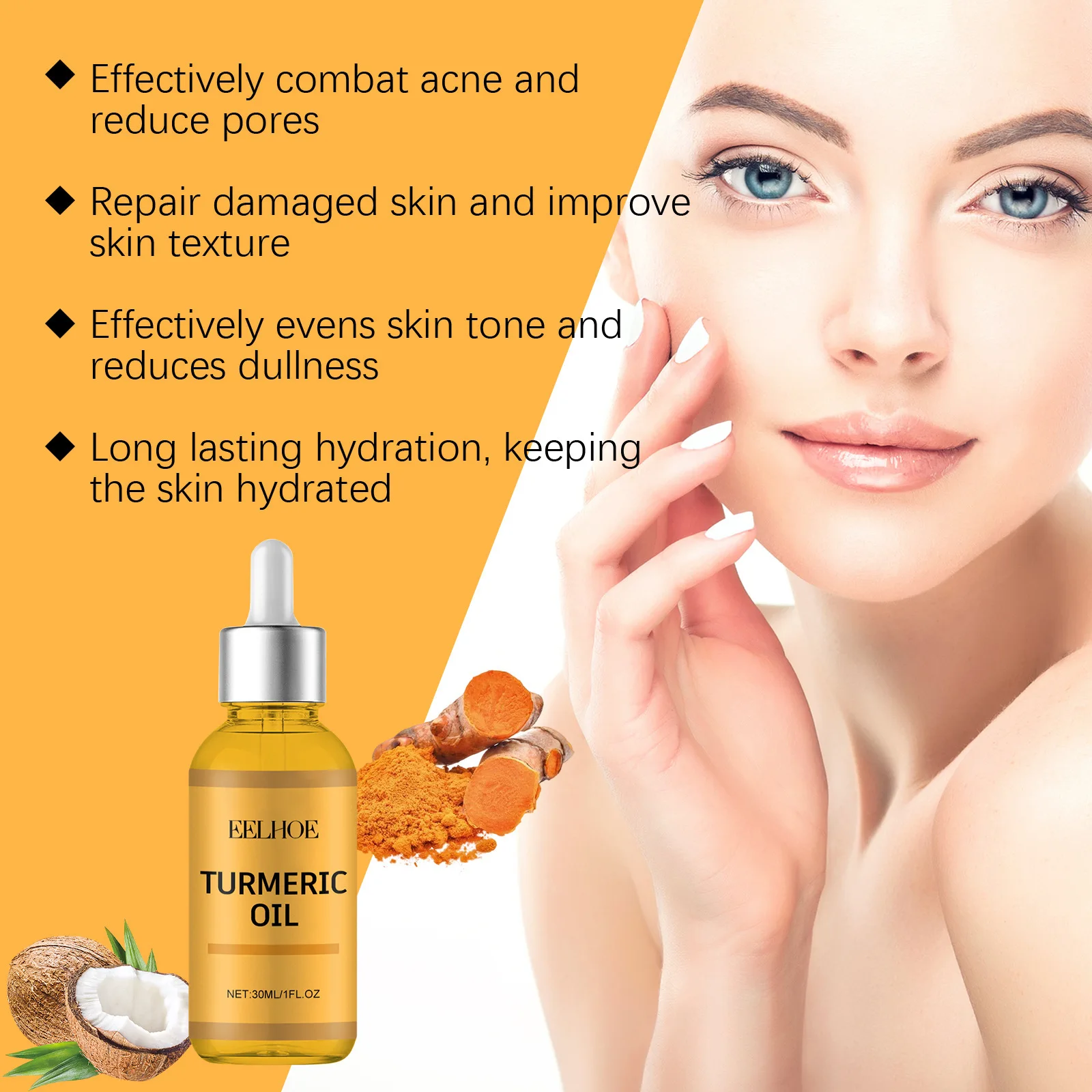 Sérum pour le visage hydratant et apaisant, essence de curcuma, dissolvant de pigmentation, même la peau adoucit la peau, peau hydratée, rétrécissement des pores