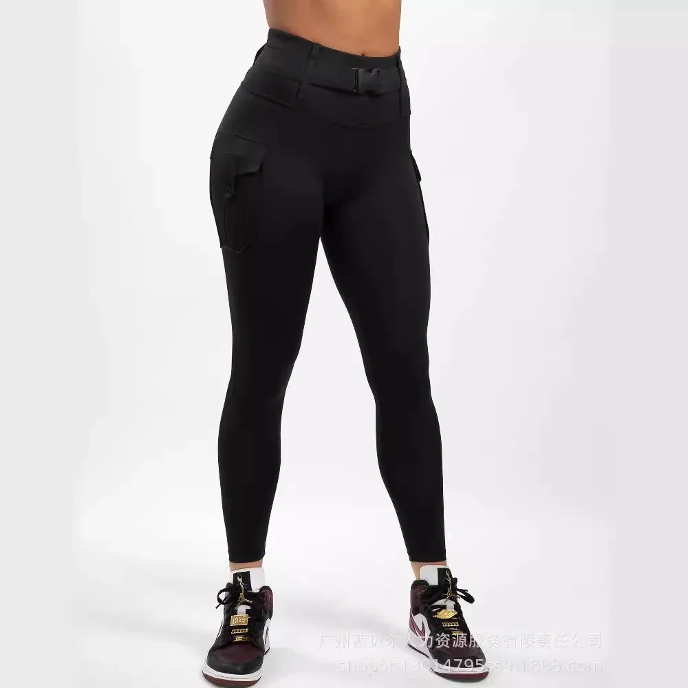 Pocket Design Quick Dry Active Pants Women Solid Color Gym Work Out Running Pants Leggings Sexy Slim Summer