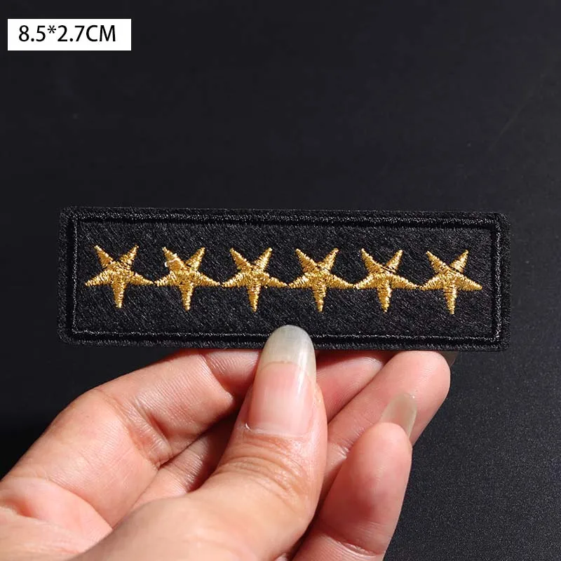 Distintivo a spalla a sei stelle dimensioni: 8.5 x2.7cm toppa toppe militari ricamate in oro per abbigliamento ferro su badge ricamo decorazioni fai