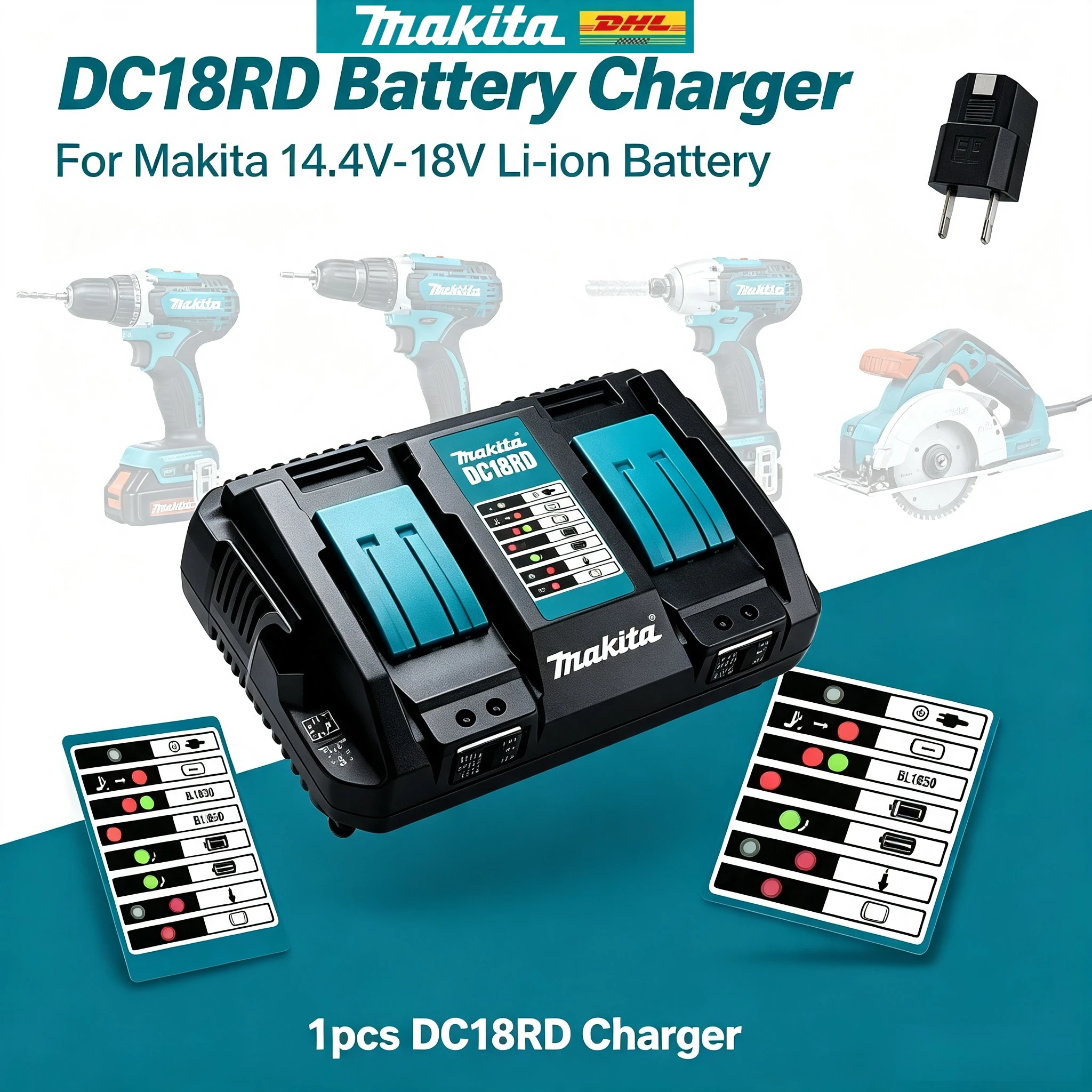 Makita18V BL Series Battery & 4-Port Rapid Charger Kit, DC18RD/DC18SF/DC18RC Fast Charging, 100% Genuine Replacement Accessory