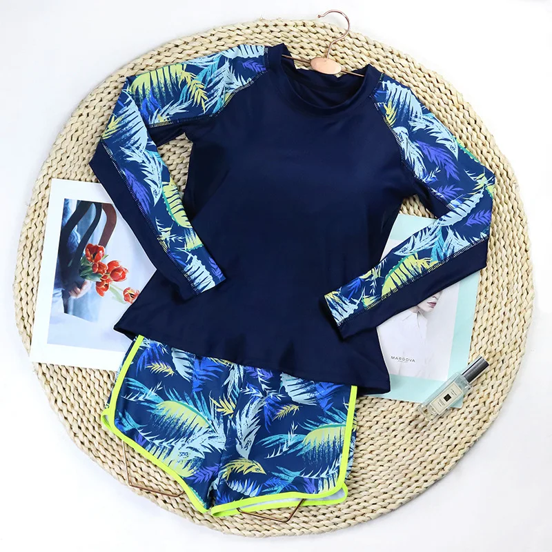 CPUTAN-Conjunto de Bikini de 2 piezas para mujer, traje de baño estampado de manga larga, Tankini, ropa de baño deportiva para playa, verano, 2024