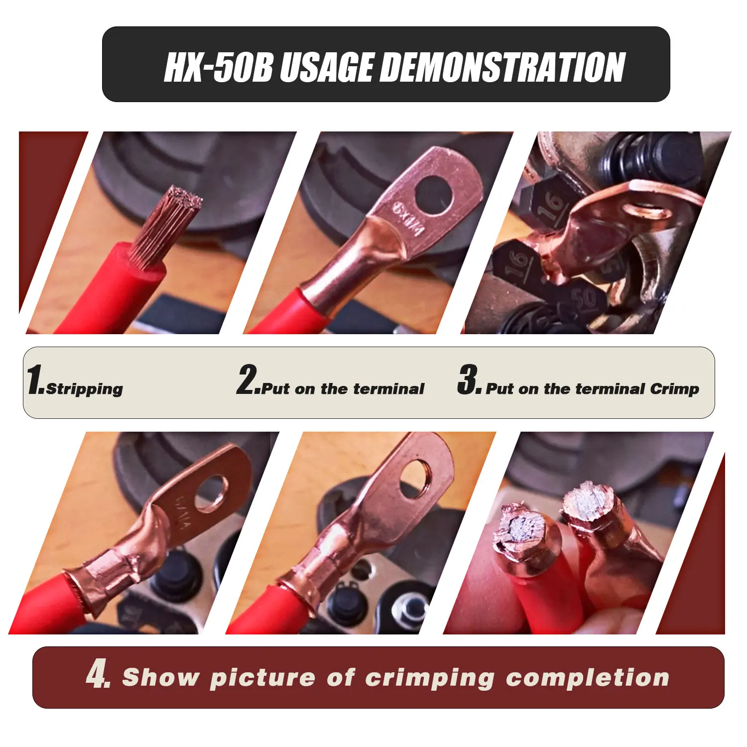 HX-50B 6-50mm² Battery Cable Lug Crimping Tool for AWG 10-1/0 Heavy Duty Wire Lug Tube Terminal Crimper Hex Crimp Tools Pliers