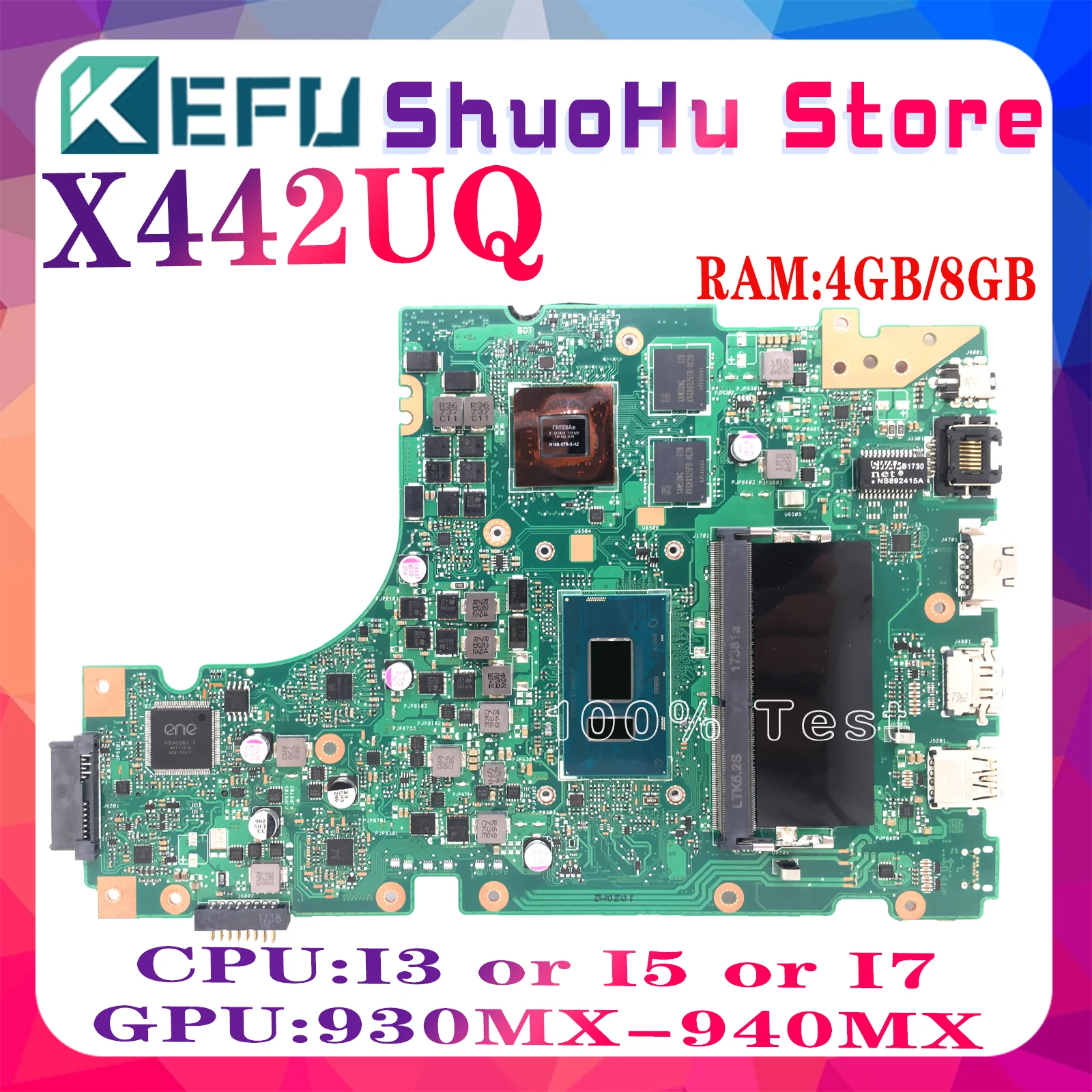 KEFU X442UQ MAINboard For ASUS Vivobook X442UQR X442UF X442UNR X442URR R419U 4G/8G I3 I5 I7 GT930MX GT940MX Laptop Motherboard