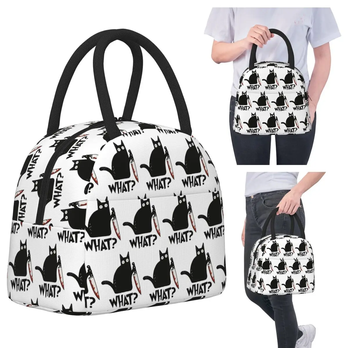 

Cat What Murderous Black Cat With Knife Insulated Lunch Bag for Women Office Cooler Thermal Food Box Tote Portable Lunch Boxes