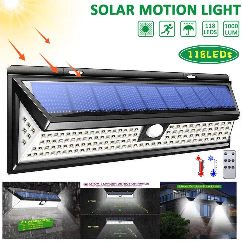 

LED Solar Light 3 Modes Super Bright Outdoor Motion Sensor Wall Light Waterproof Garden Lamp Garage Patio Path Street Lighting