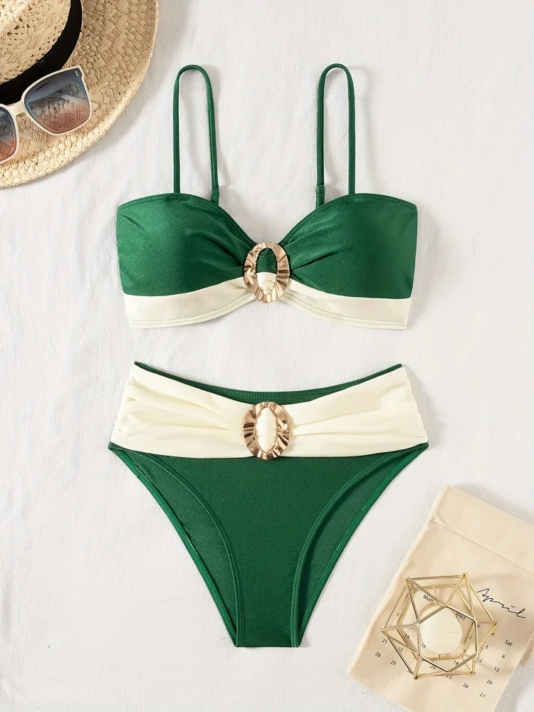 

Bikini Women Swimsuit 2025 New Green Sling Bikinis Set Sexy High Waist Swimwear Summer Two Piece Beach Wear Bathing Suit Female