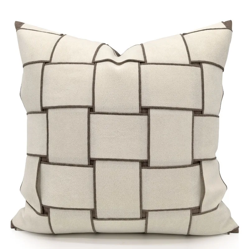 Simple Nordic Cream Style Pillow Cover Beige‑Coffee Faux Leather Woven Cushion Cover For Villa Sofa Home Living Room Decoration