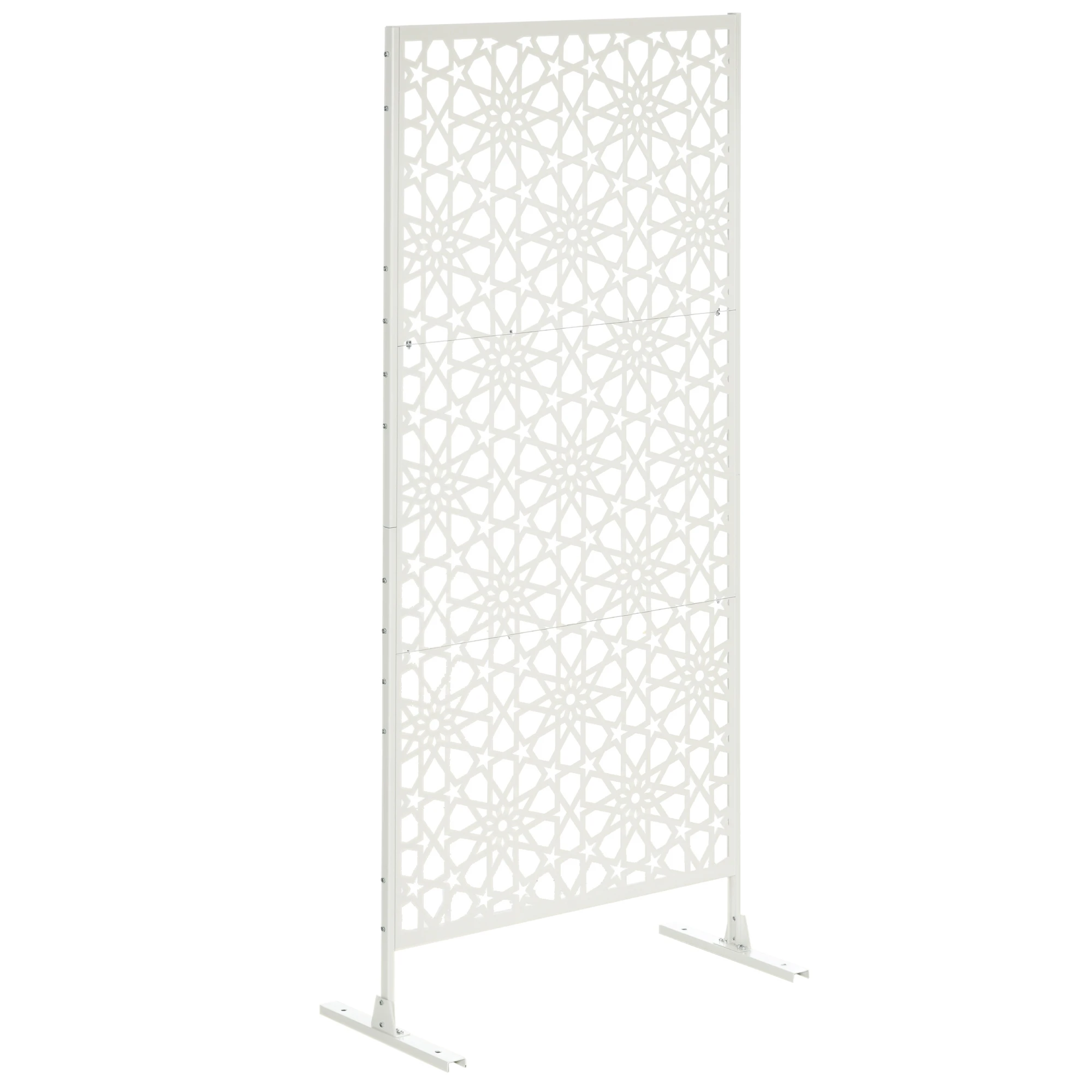 Panel decorativo de privacidad para exteriores, diseño de metal blanco, 92 x 45 x 198 cm, resistente a la intemperie, elegante biombo de jardín