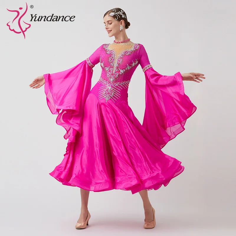 B-23169 New Women Modern Dance Rhinestone Color Diversity Dress Ballroom National Standard Waltz Competition Performance