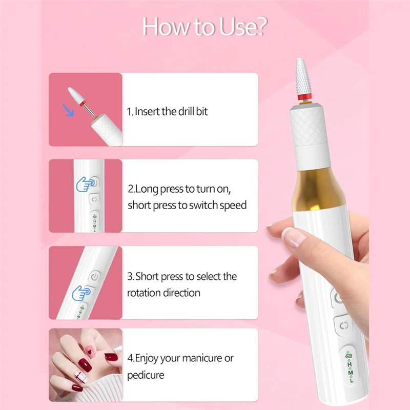 ABUU-أداة تلميع وتقشير الأظافر الكهربائية مجموعة أدوات إزالة الأظافر الكهربائية