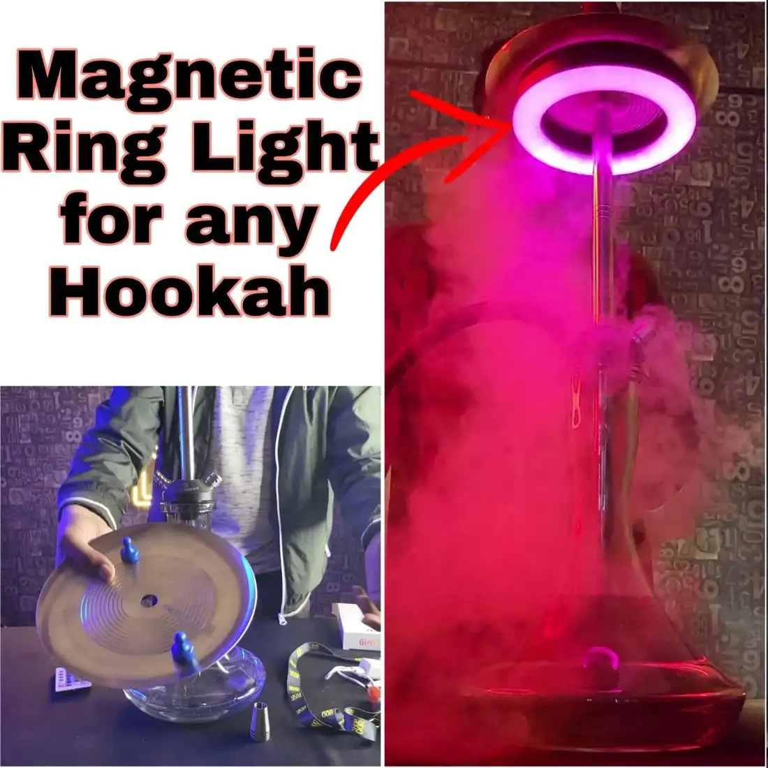 EVILSMOKING Colorful LED Hookah Lights Show Ring Shisha Lamp Magnet Adsorption with Remote Control Chicha Cachimba Accessories