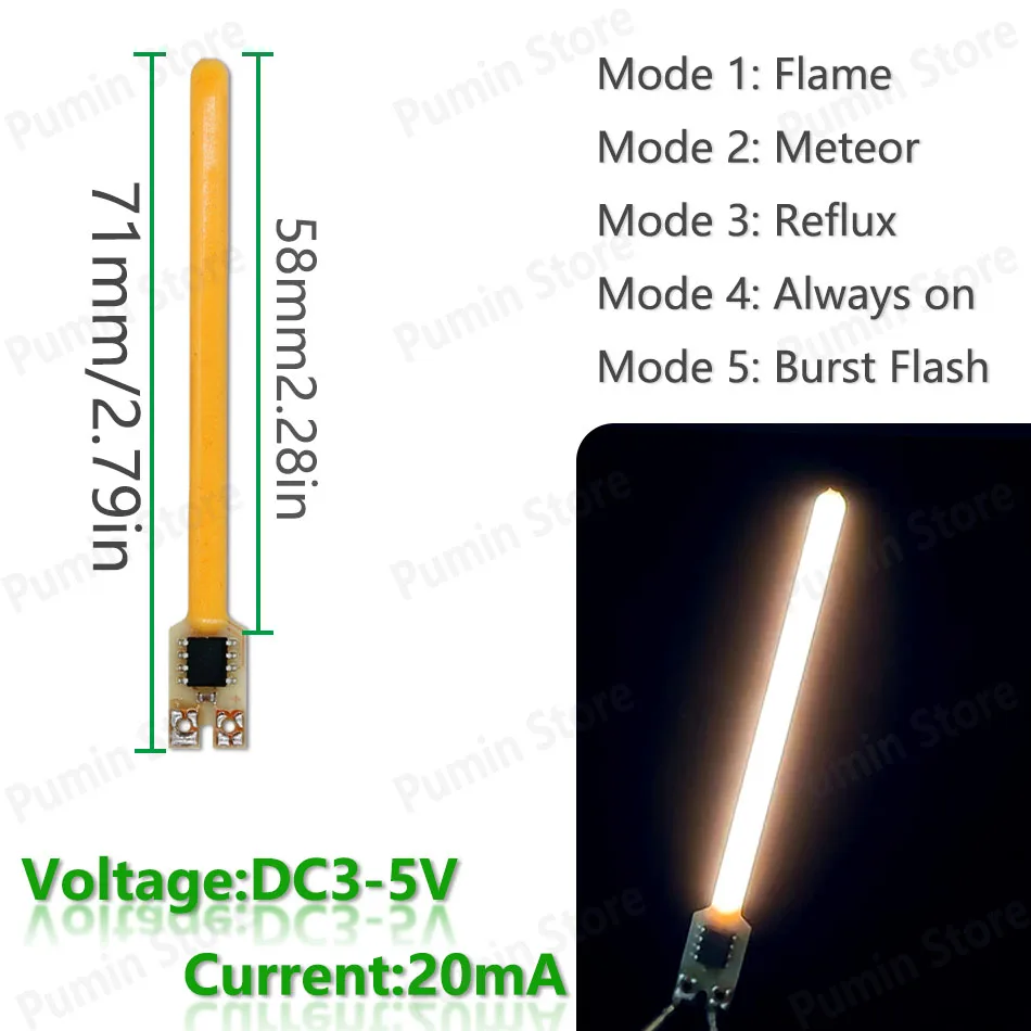 5 Stück Neue LED-Meteorlichter mit DC3-5V Fünf Modi Flammen-Meteor 9 Farben für Retro-Wandleuchte Autolicht Warnlichtquelle