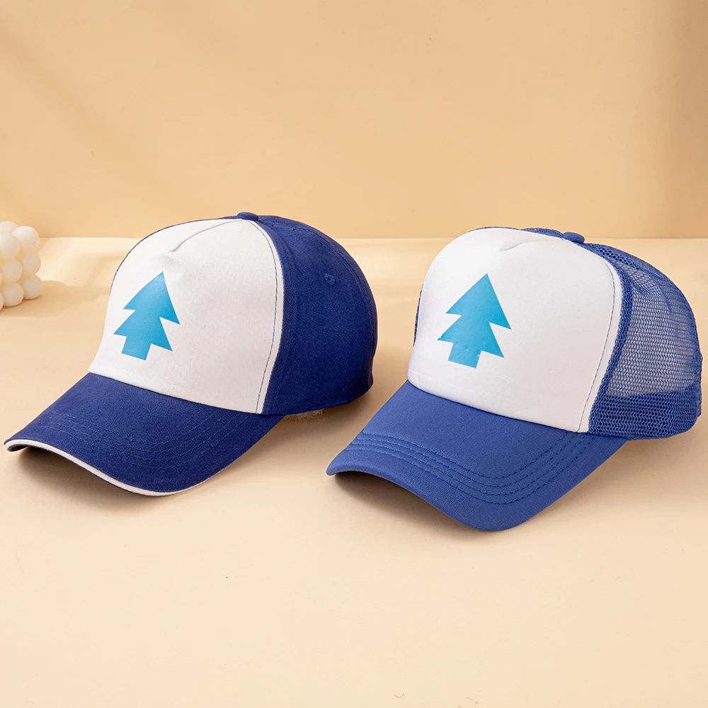Anime Gravity Falls Dipper Pines Blue Pine Tree Print Trucker-Mütze für Herren und Damen, Cartoon-Cosplay, verstellbare Baseballkappe für den Außenbereich – Detail 12