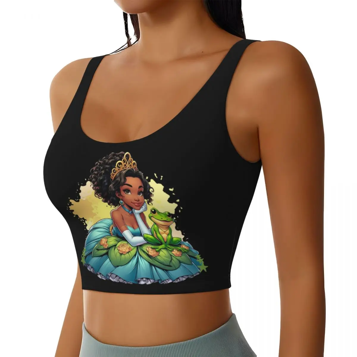 Custom Women's Princess Tiana And The Frog Sports Bras High Impact Gym Workout Yoga Crop Tank Tops