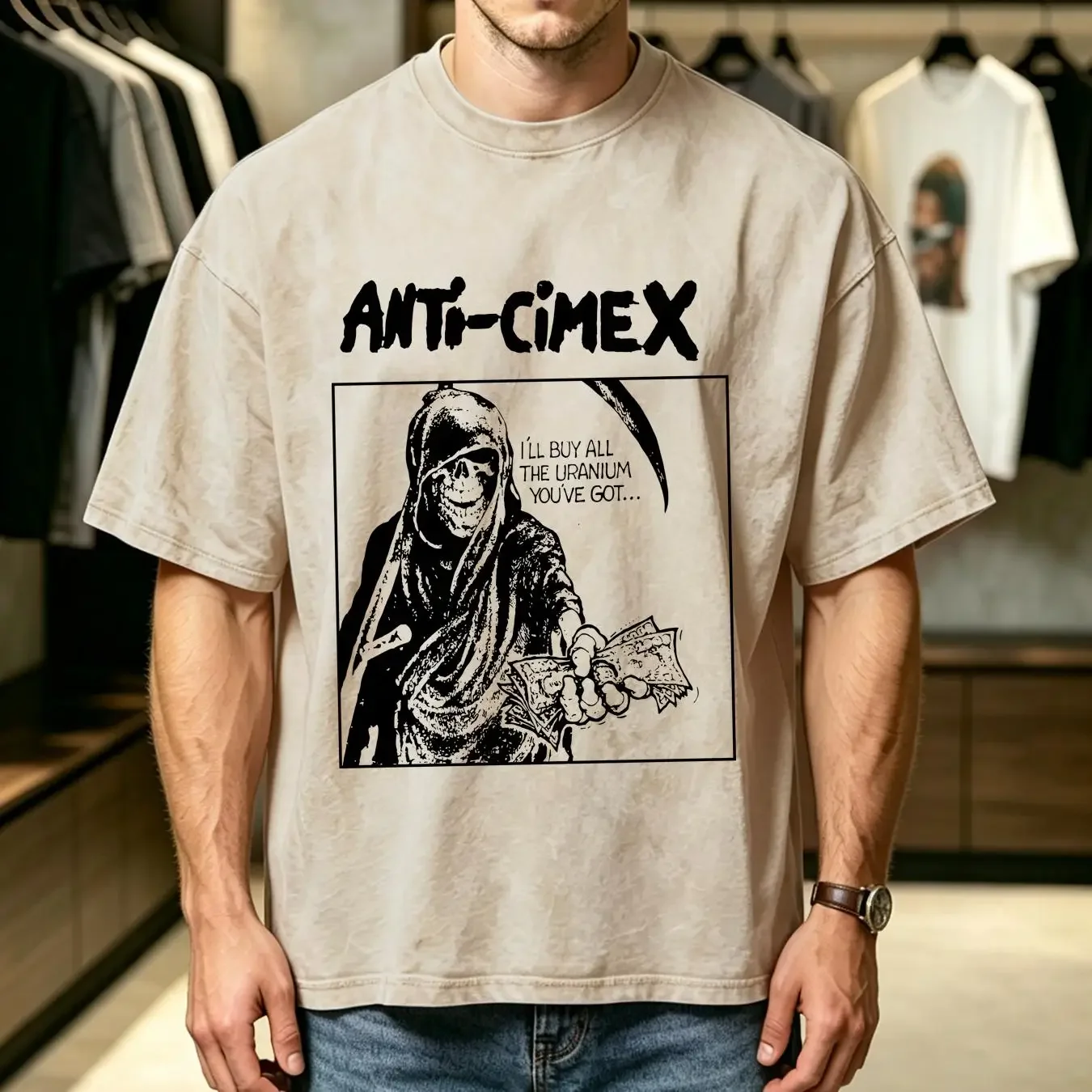 washed T Shirt Anti Cimex Uranium Reaper Men s Large L D beat Punk Swedish Death Metal long or short sleeves vintage Washed