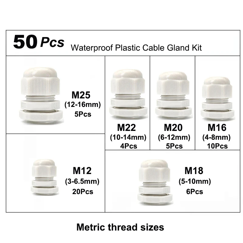 

IP68 PG7 PG9 PG11 PG13.5 PG16 M12 M16 Thread Nylon Cable Gland Kit Wire Connector Waterproof Plastic Cable Pass Wire Connector