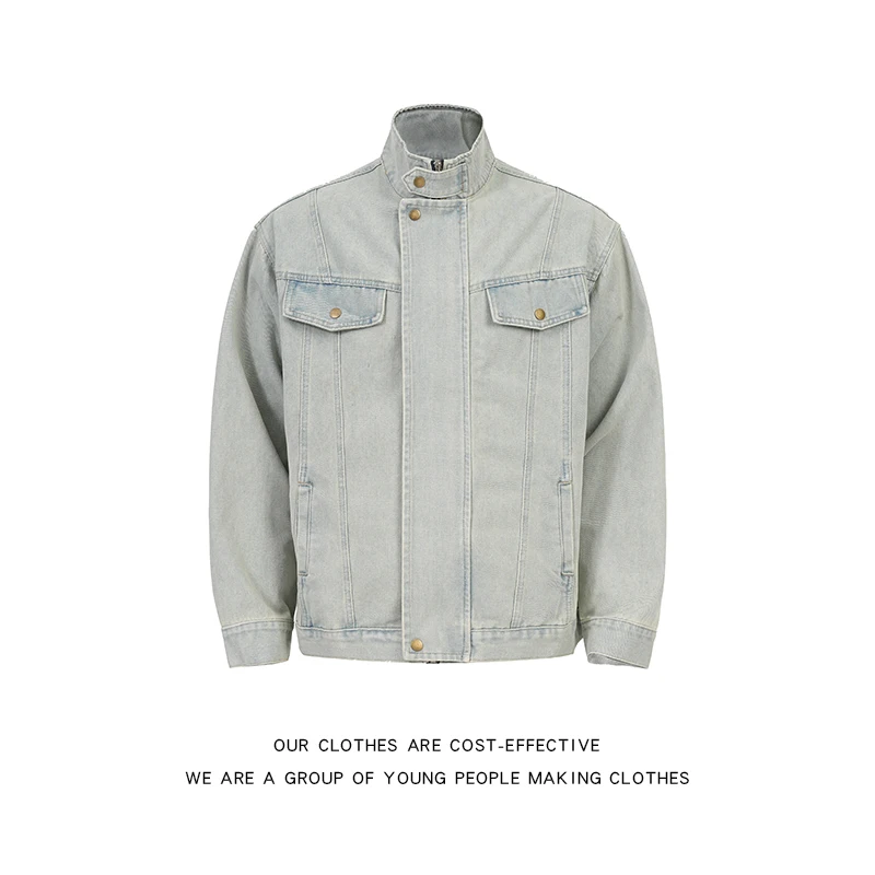

Spring Autumn Light Waed Stand Collar Men's Denim Jaet American Retro Deconstructed Workwear Loose Fit Youth Faion