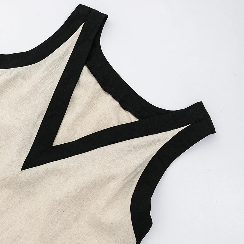 Chic Linen Summer Women Dress 2024 Solid Sleveelss Pacthwork Basic Tank Dress Elegant Ladies Dresses Summer Sale Boho Sundress