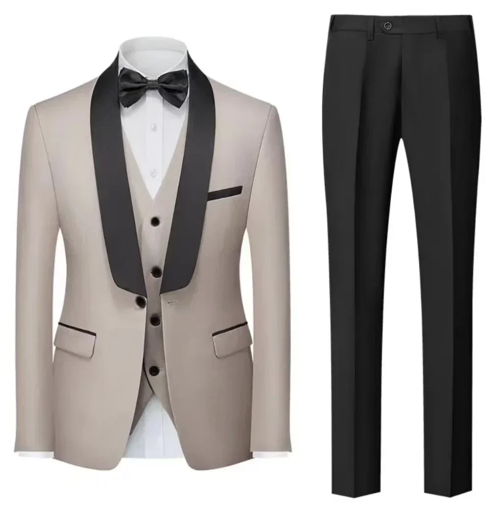 

Elegant Men's 3-Piece Slim Fit Tuxedo Suit Set with Shawl Lapel Blazer Vest And Pants for Prom Evening Party Wedding Formal Wear