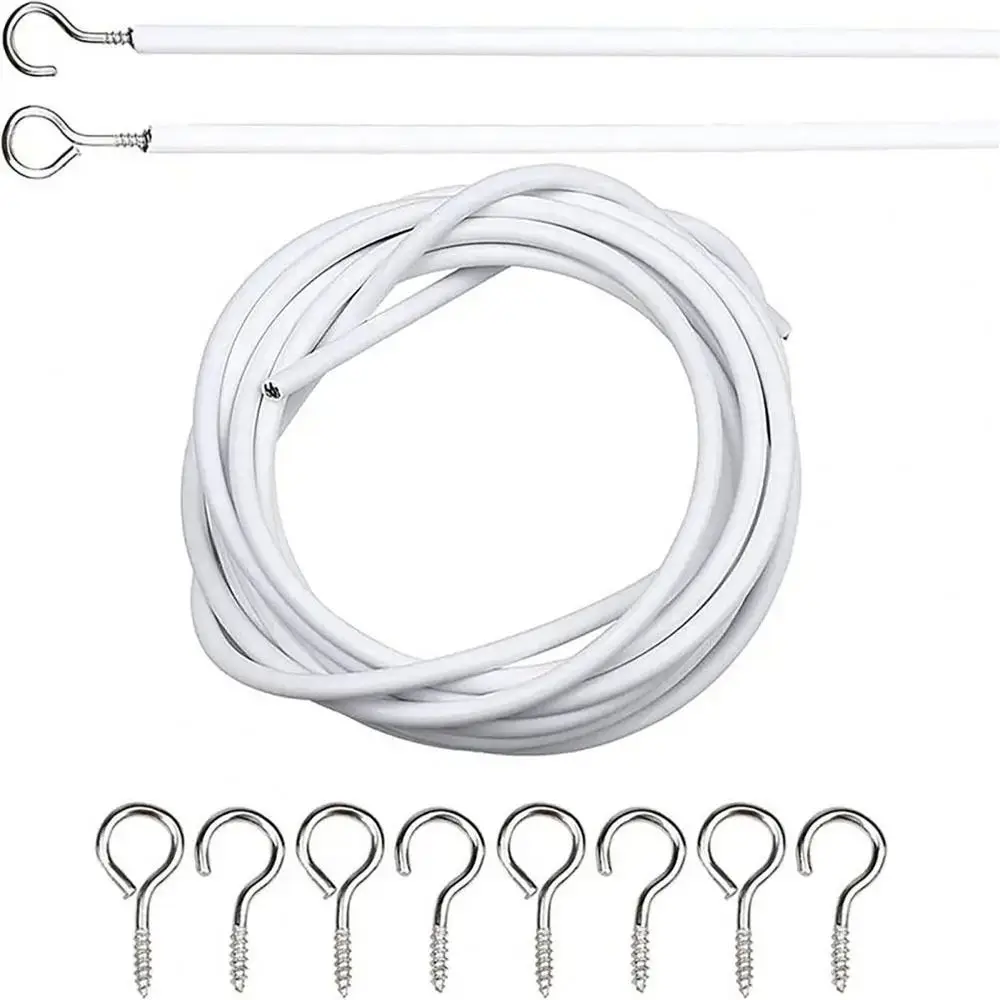 1Set Durable 2/3/4/5 Meters Curtain Spring Rope PVC Steel White Curtain Track Wire with HOOKS EYES Wall Hanging Line