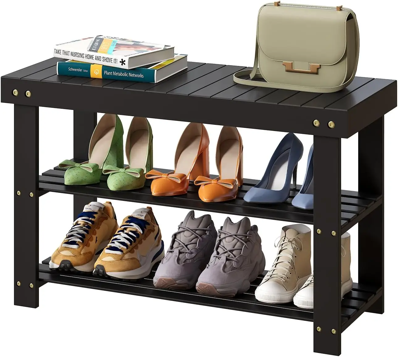 

Bamboo Shoe Ra Bench, 3 Tier Sturdy Bench, Storage Organizer, Holds Up To 330Lbs For Entryway, Bedroom, Living Room, Balcony