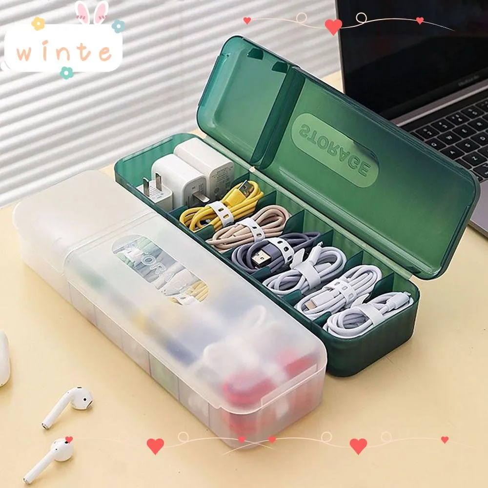 Desk Organizer Box With 7 Compartments Cord Storage Box Data Cable Keys Storage Case Reusable Cable Storage Box For Home