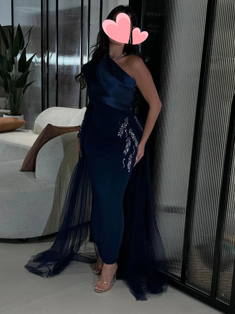 Autres rivages-Robe de Rhélégante vintage, sexy, bleu marine, perles de cristal, une initiée, personnaliser, occasion formelle, soirée, quoi que ce soit