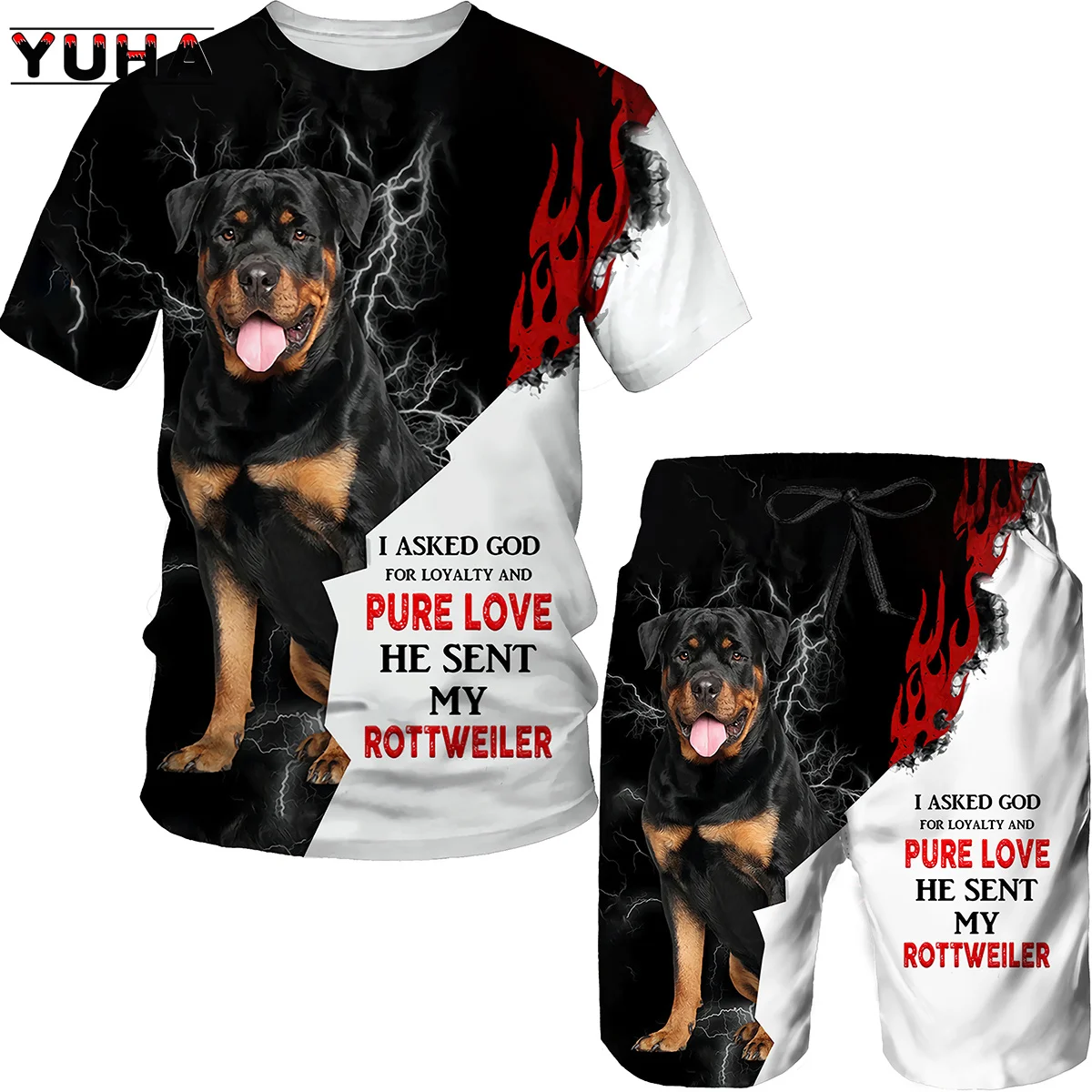 YUHA, Rottweiler Dog 3d Printed T Shirt/T-shirt Shorts Set Male Summer Sportwear Casual Men\'s Tracksuit Fashion Men\'s Clothing S