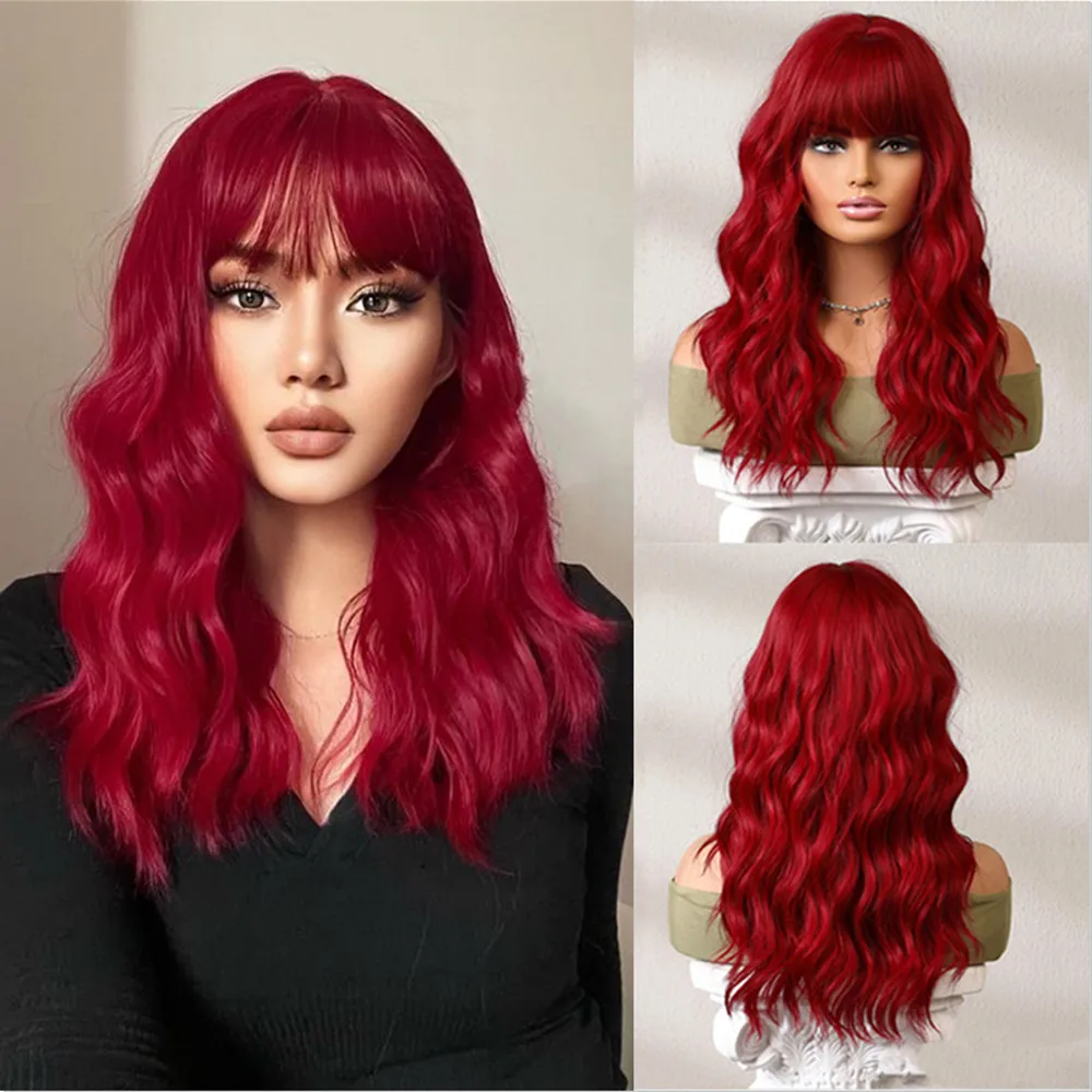 HENRY MARGU Red Curly Synthetic Wig for Women Long Red Hair Wigs with Bangs Soft Party Cosplay Wig Heat Resistant Wig Daily Use