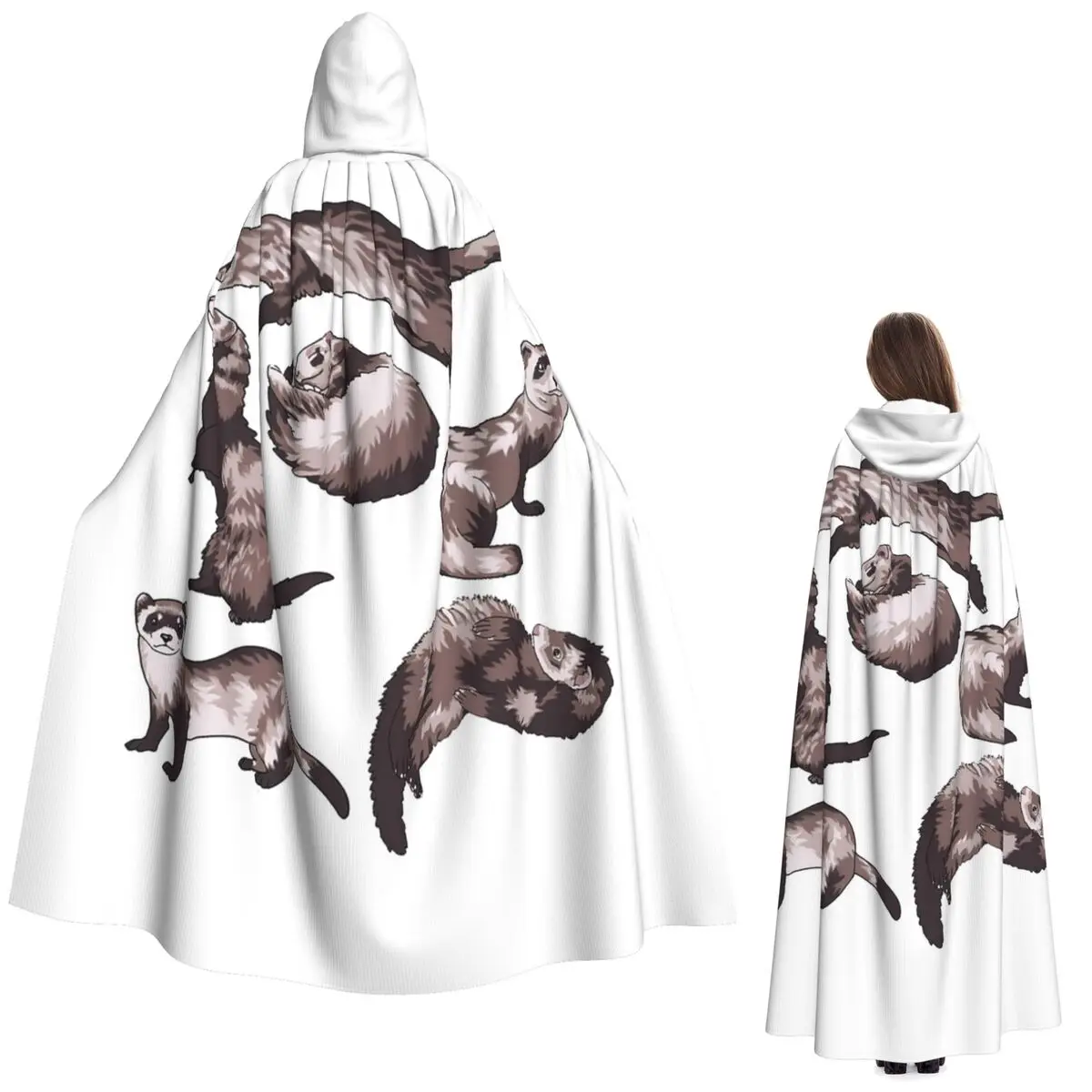 

Ferrets 1 Long Hooded Cloak Witch Medieval Costume Cosplay Cape HalloweenParty Adult Unisex