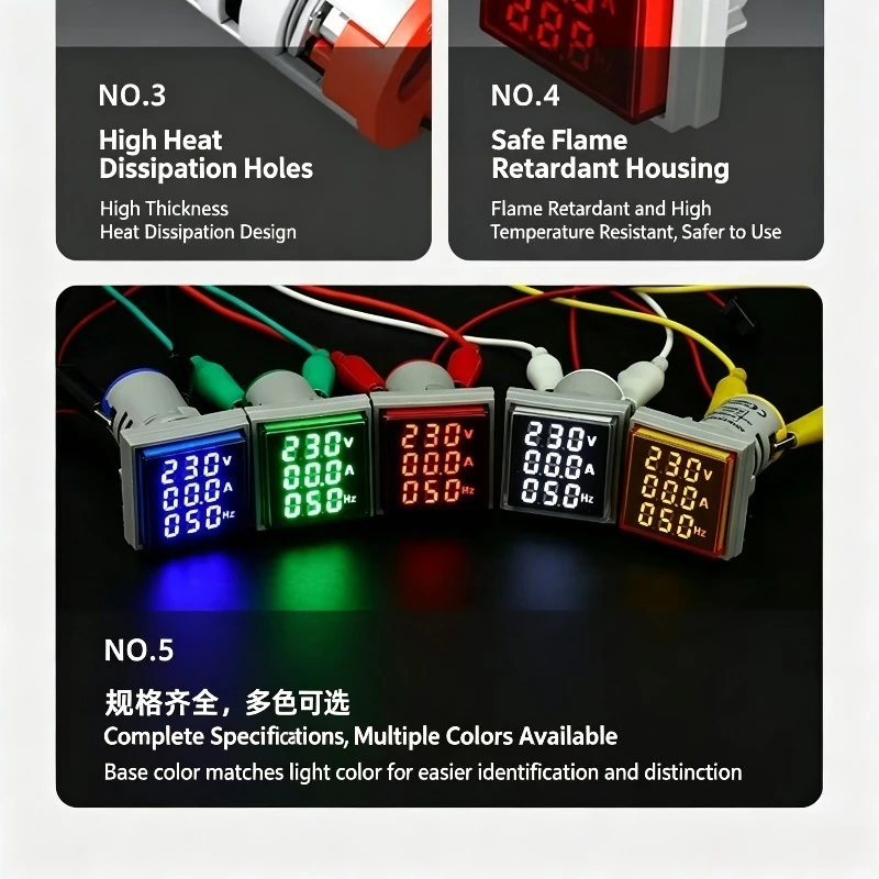 AD16-22VAMHS Square Mini Indicator Light Type Three-Display Digital AC Voltage, Current and Hertz Meter