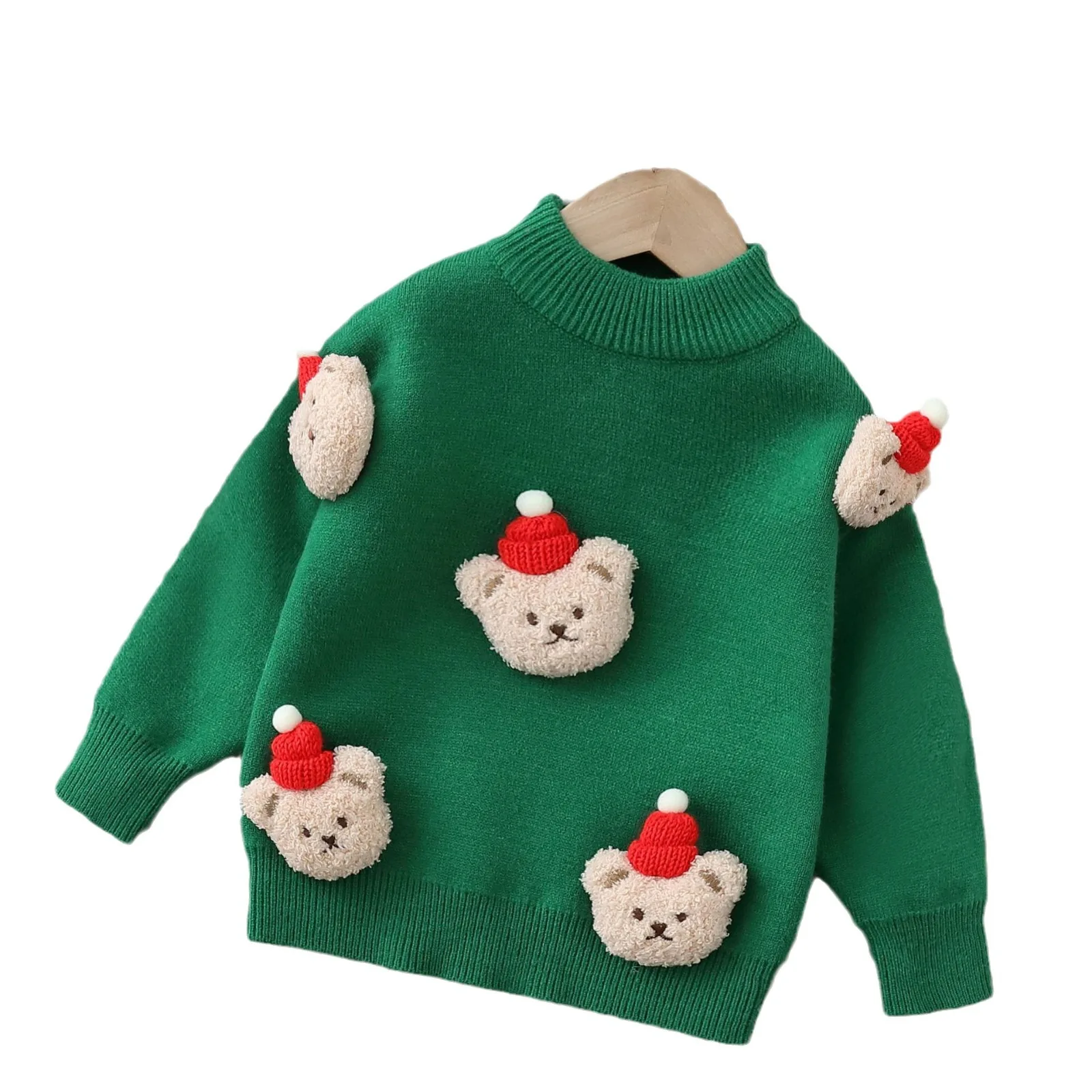 Pull de dessin animé ours tricoté à la main pour enfants, chemise de fond épaissie, vêtements de Noël, garçons et filles, automne et hiver