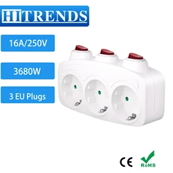 Double Plug Socket Adapter Schuko EU Conversion Plug With Switch ON/OFF German Standard Multiple Socket 3680W Extension Outlet