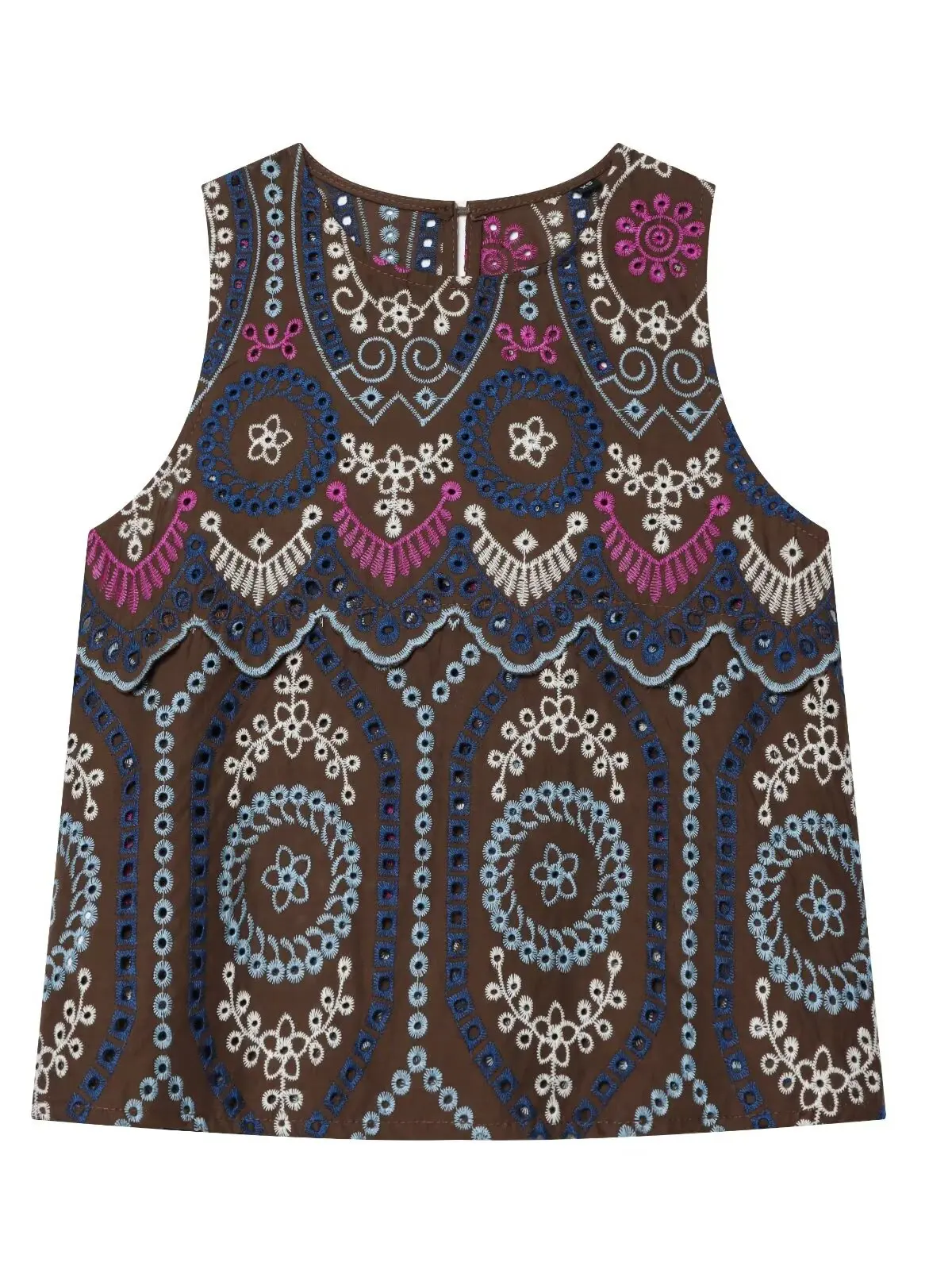 Women's Ethnic Style Heavy Embroidery Sleeveless Vest Top And Halter Skirt Two-Piece Set Cotton round Neck Loose Fit Summer V...