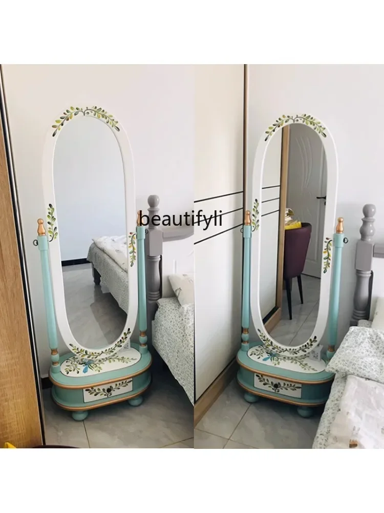 American and European Style Country Painted Solid Wood Living Room Bedroom Full Body Dressing Floor Activity Decorative Mirror