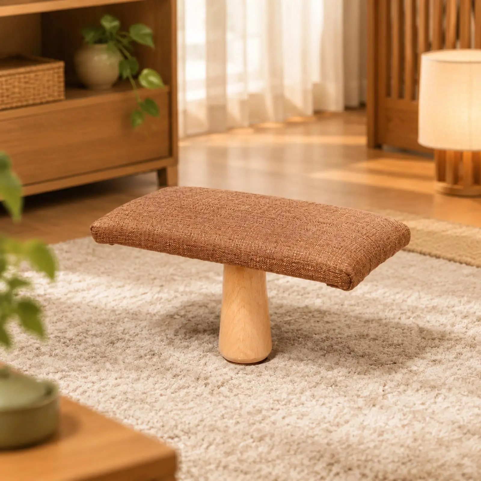 Minimalist Solid Wood Meditation Stool with Soft Cushion Comfortable Kneeling Bench for Seated Training