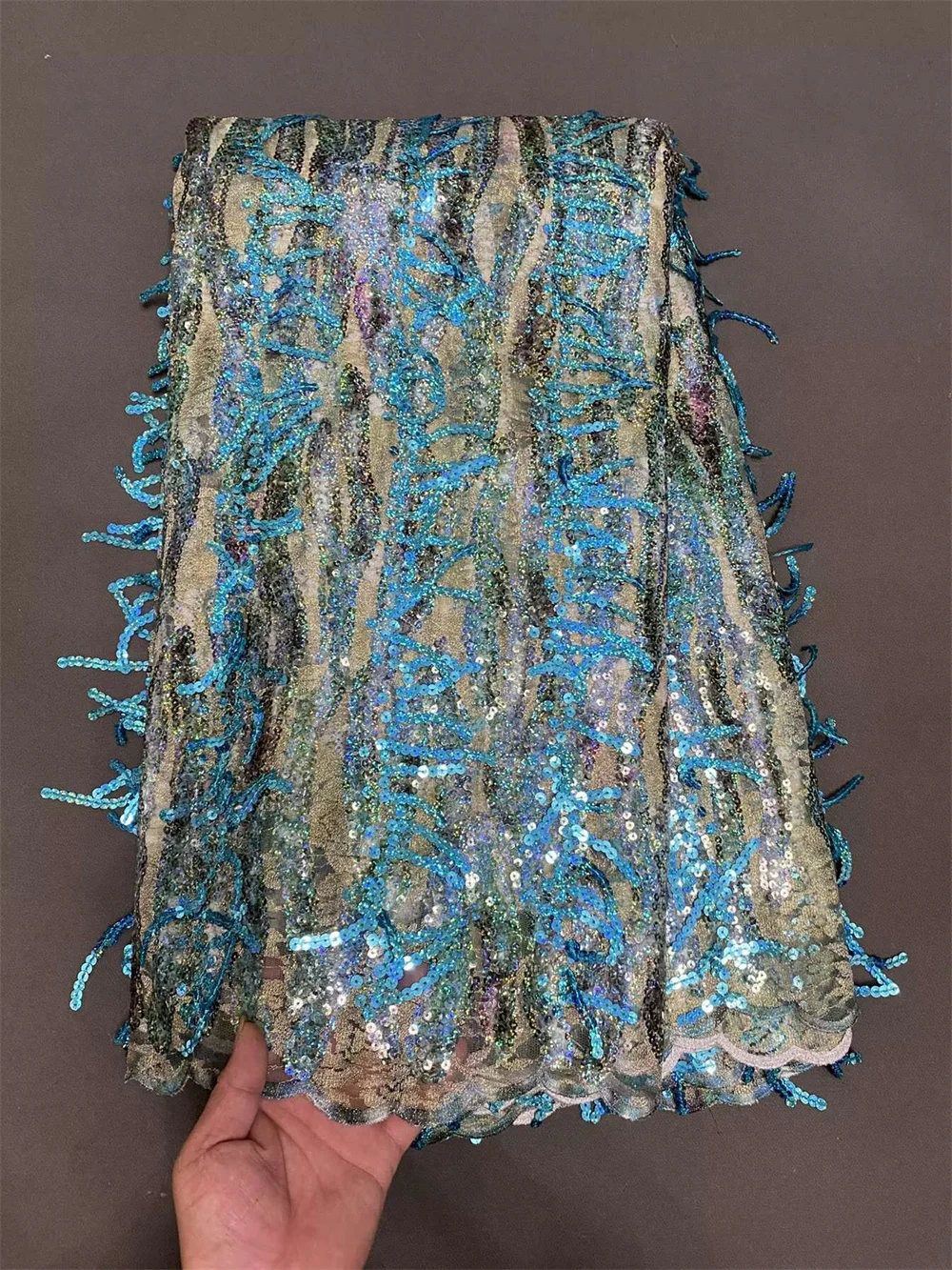 New Arrival African Lace Fabric 2025 High Quality 5Yard Sequence Lace Fabric Tulle Lace Fabric For Wedding Evening Dress  Hm50-1