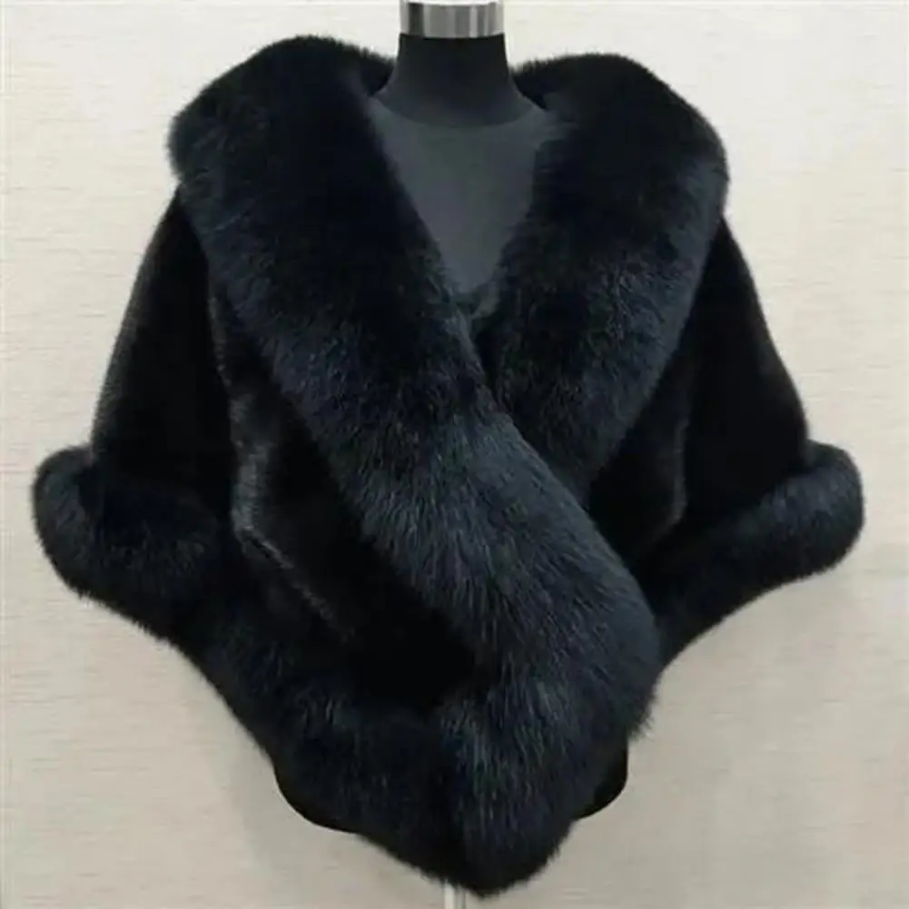 Faux Fur Shawl Fluffy Cape Coat 	Thickened 	Cold Resistant Women Winter Faux Mink Fox Fur Shawl Wedding Dress Cape Warm Poncho