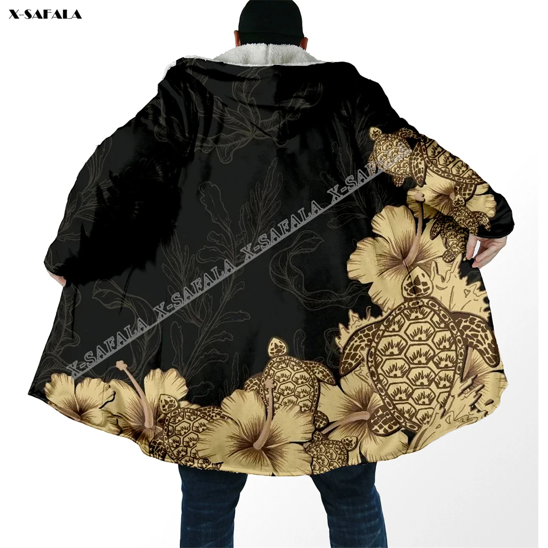 

Plumeria Polynesia 3D Printed Overcoat Hooded Blanket Coat Cape Robe Fleece Loose Men Female Cloak Windproof