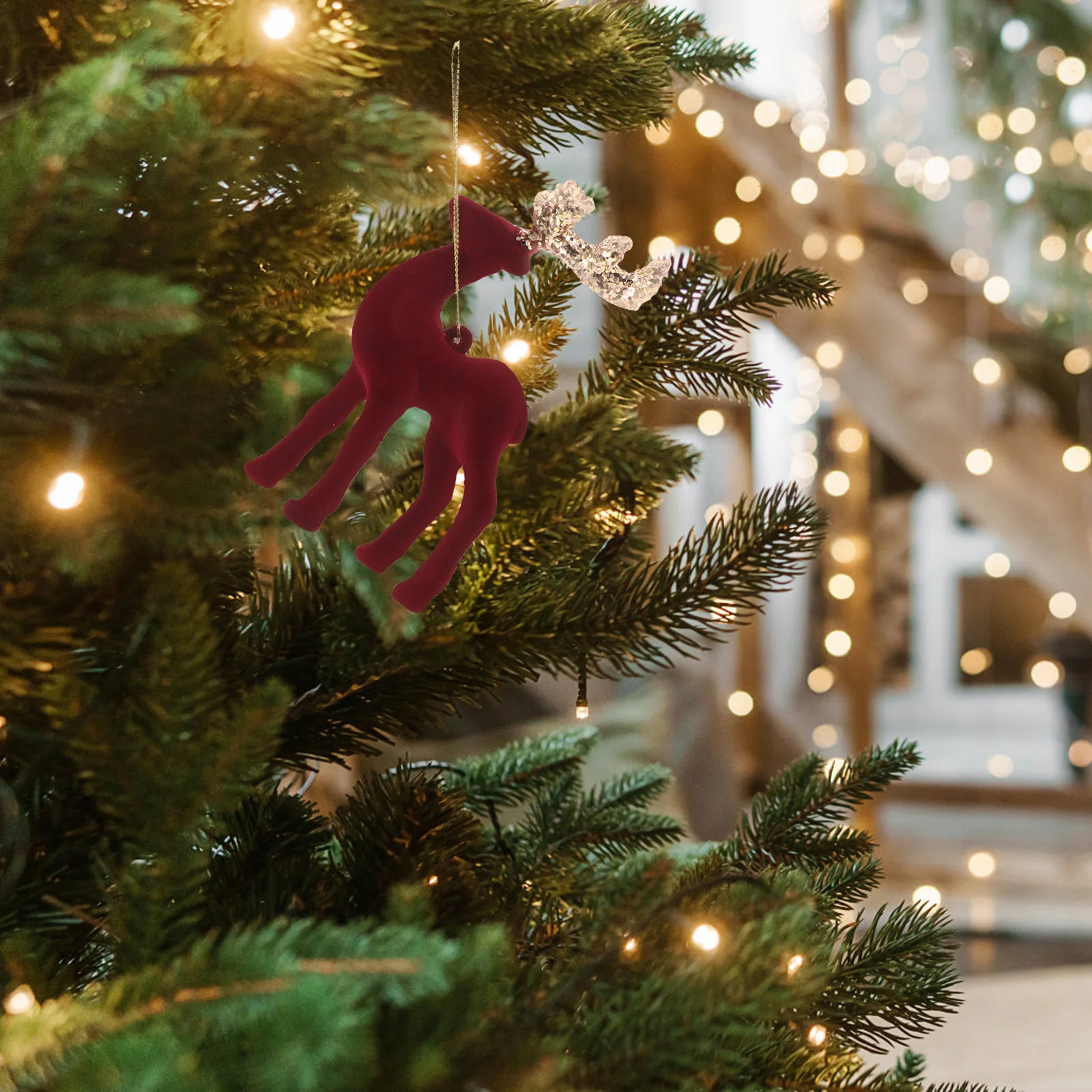 

Lifelike Reindeer Hanging Ornament for Christmas Tree Decor Glittered Flocked Finish Ideal for and Room Decoration