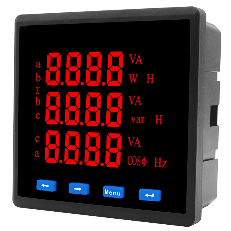 Digital Multimeter Three Phase Volt Ampere Frequency AC80-270V Power Supply LED 96*96mm With 3 Phase CT