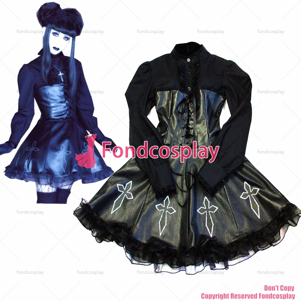 fondcosplay tripp Fashion Hiphop Gothic Lolita Japan J-rock Black Leather Dress Cosplay Costume CD/TV[CK150]