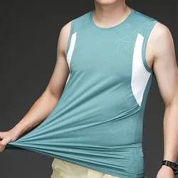 Men's Running T-shirt Gym Homme Vest Top Undershirt Sweatshirt Fitness Sports Sleeveless T-shirts Tees Singlet Marathon Wear Ice