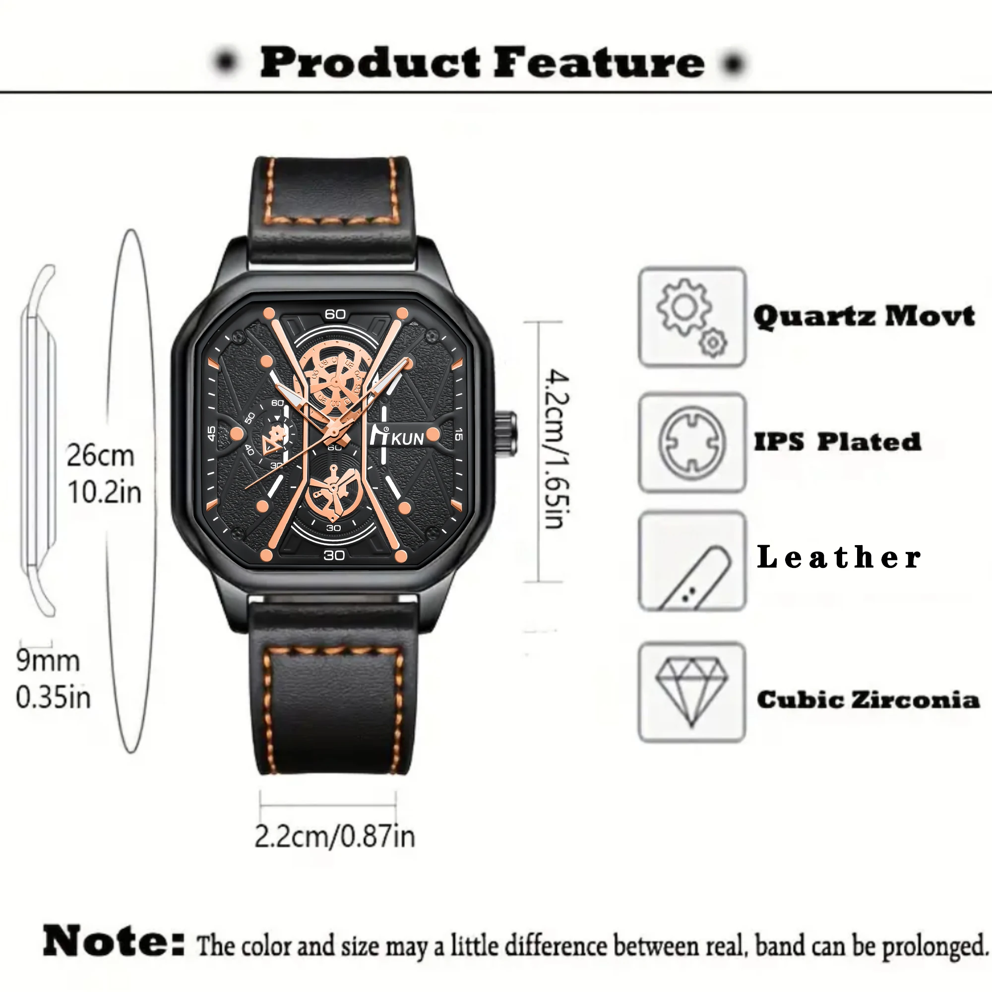 4-piece/set men\'s quartz watch set, alloy necklace, alloy bracelet, total ring, the best gift for him