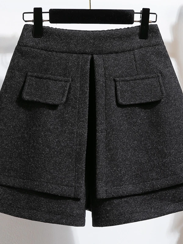 Women's plus Size Woolen Skirt Pants Autumn Winter High Waist Straight Leg Casual Trousers with Boot Compatible Pleated Design